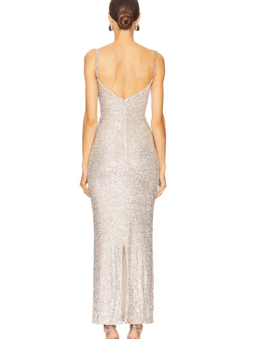Nookie Lovers Nothings Sequin Spaghetti-Strap Evening Gown in Silver size small. - Picture 3 of 16